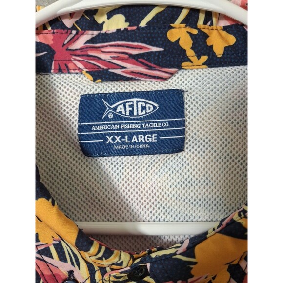 AFTCO Hawaiian Shirt Mens 2XL XXL Button Down Short Sleeve Vented Fishing - Picture 3 of 7